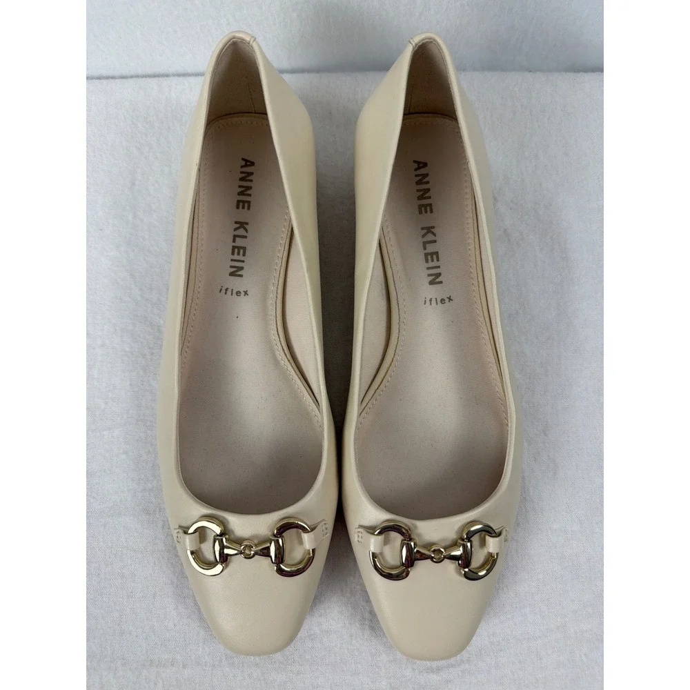 Anne Klein Arcora Cream Leather Horsebit iFlex Flats Loafer Classic Comfort